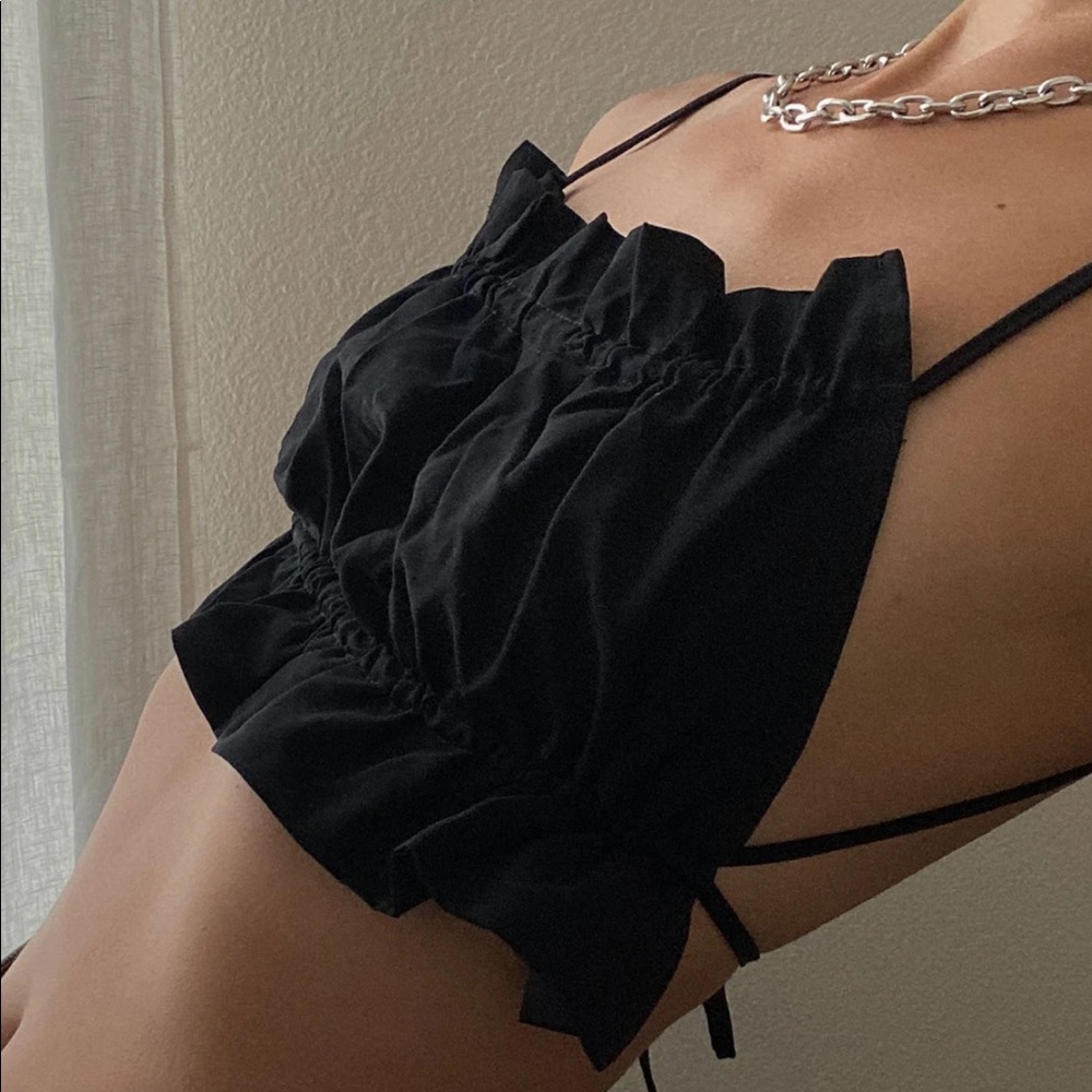 TROIS Black Backless Tie Top